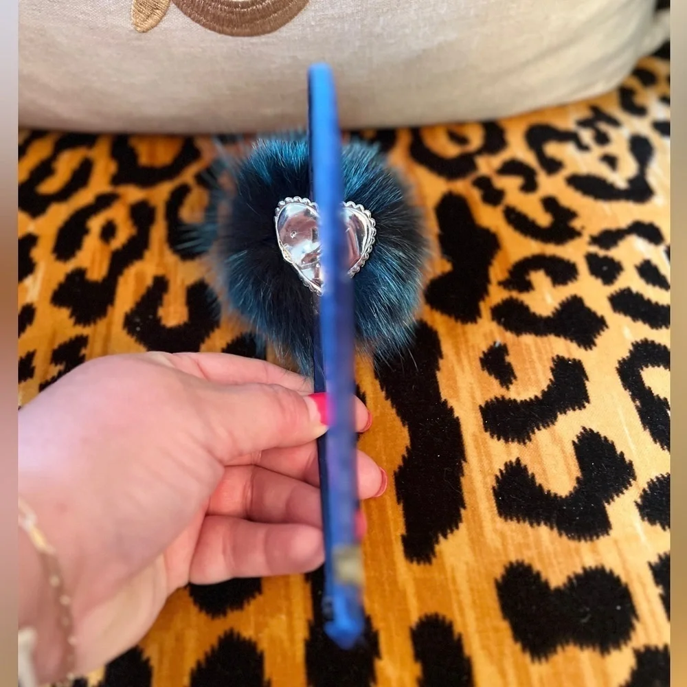 BARI LYNN Girls Blue Faux Fur Pom Pom Headband